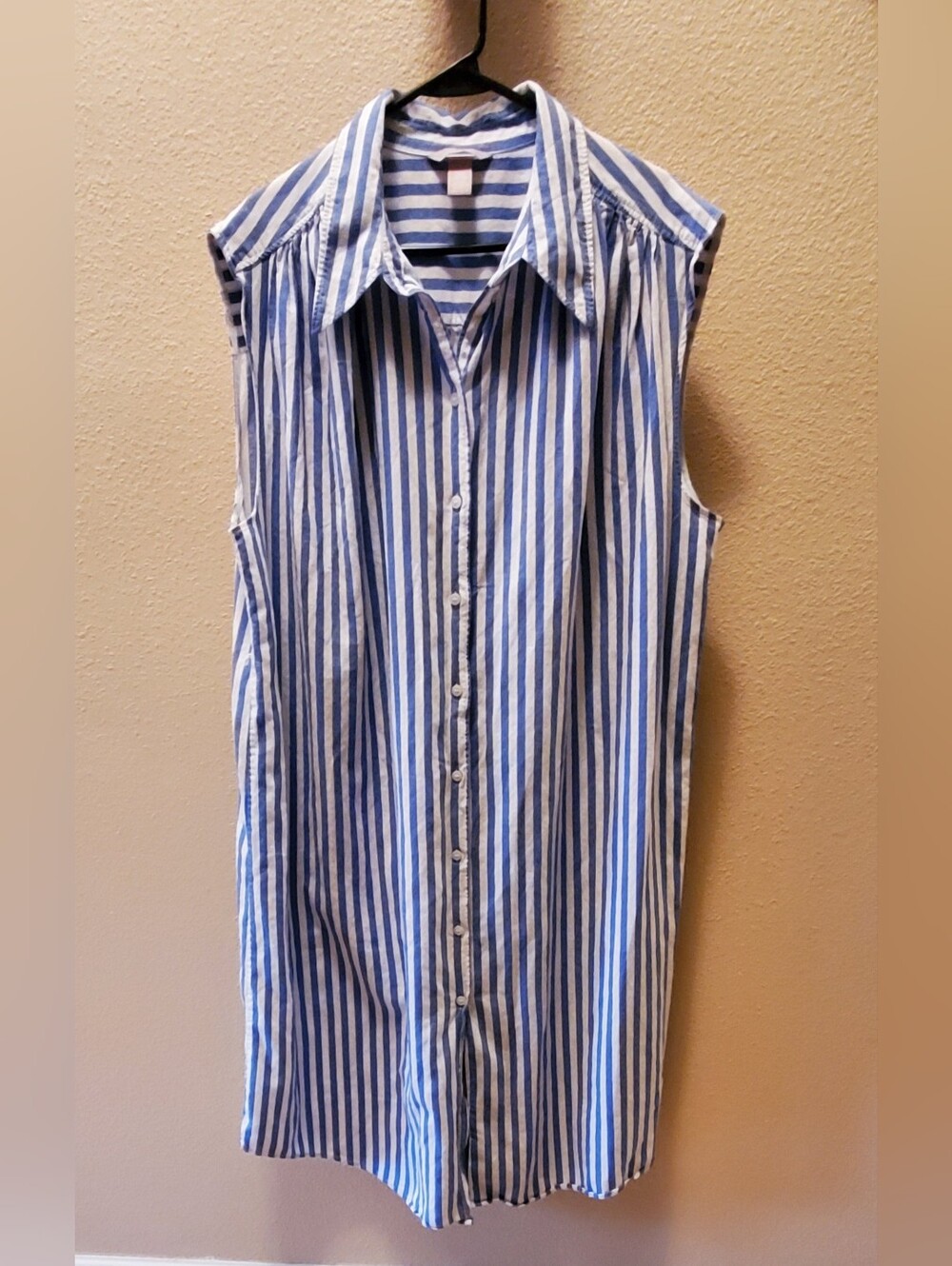 H&M Blue & White Striped Linen Blend Shirt Dress Without Belt.